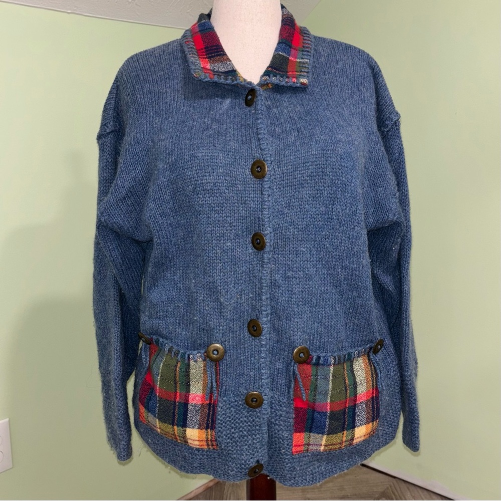 VTG Mandal Bay Wool Blend Cardigan Embroidered Button Collared Boho Women’s XL - Picture 1 of 9